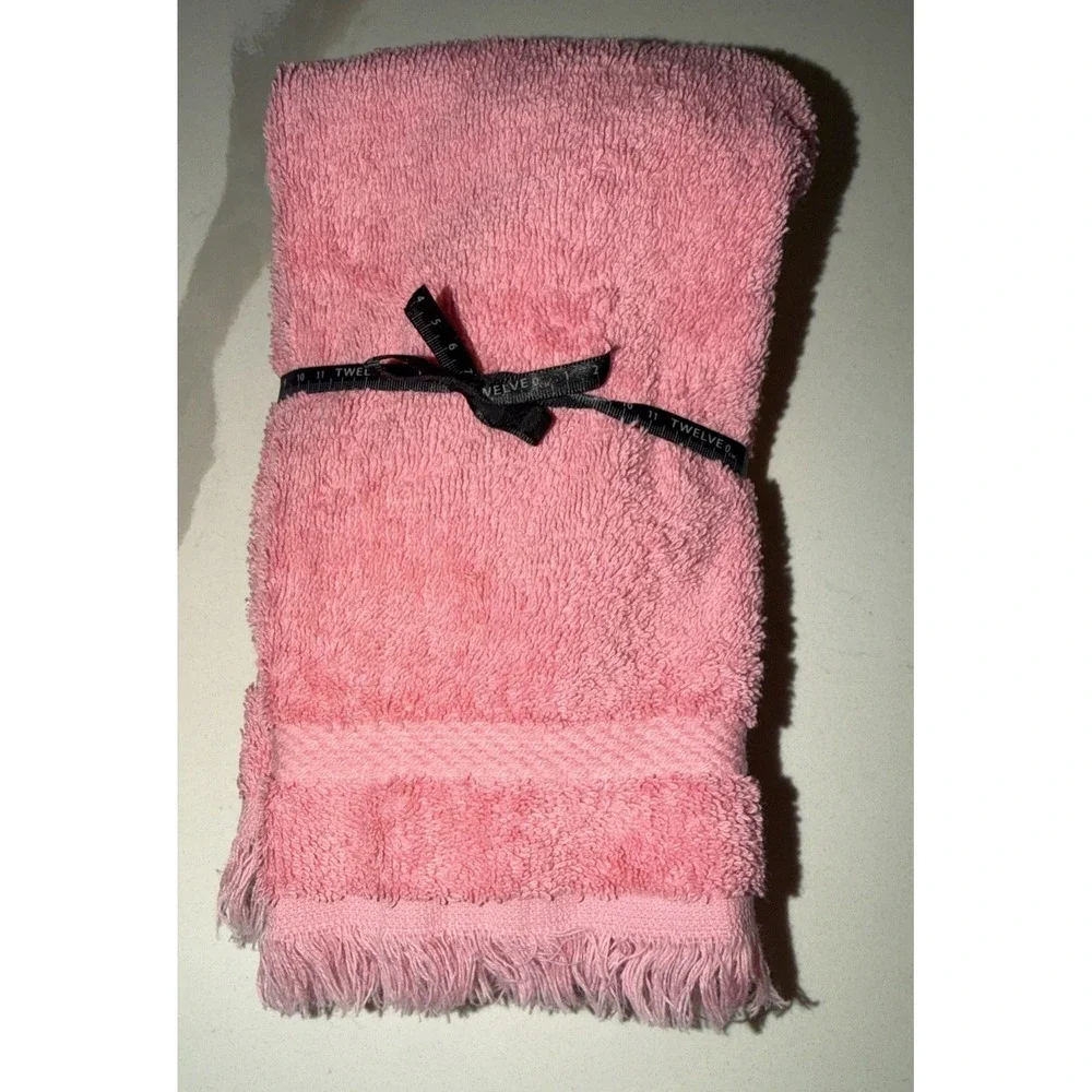2 Vintage Fieldcrest Hand Towels Solid Pink Fringe 16
